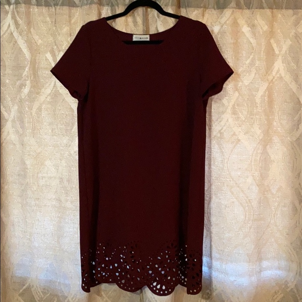 Burgundy dress. Size large, cutout detail.